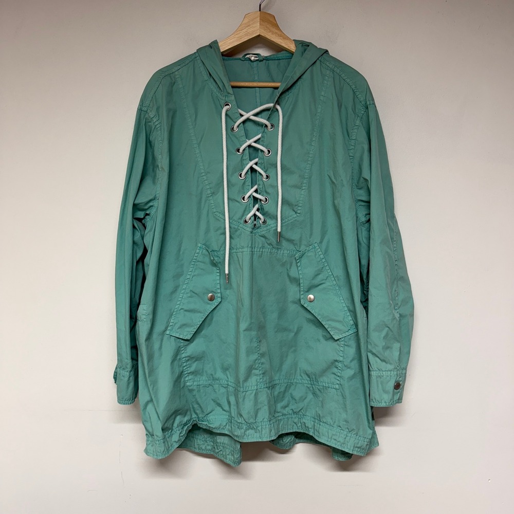 Free People Womens XS/S Green Lace Up Hooded Anorak Utility Jacket